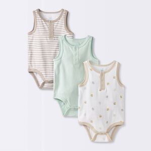 Cloud Island Bodysuit Trio - Green, Stripes, Pattern